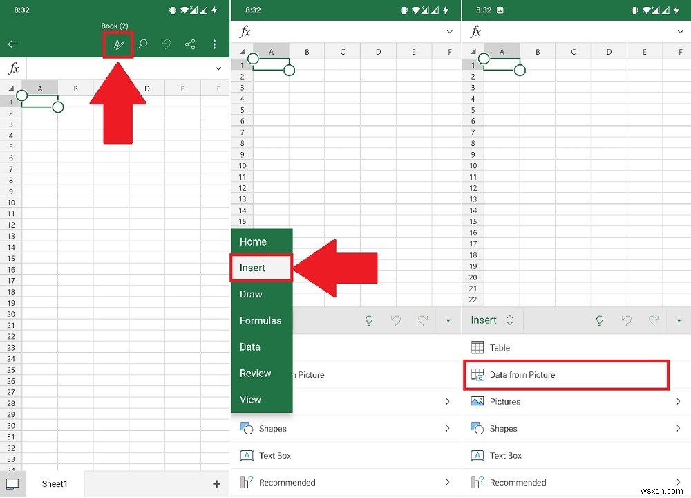 วิธีแทรกข้อมูลจากรูปภาพใน MS Excel บน Android 