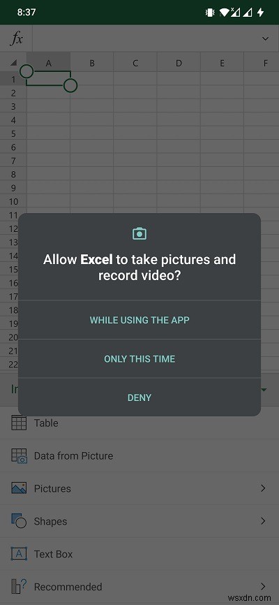 วิธีแทรกข้อมูลจากรูปภาพใน MS Excel บน Android 