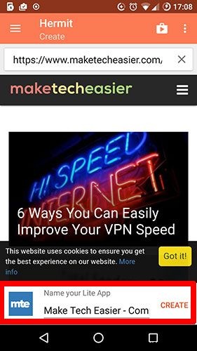 วิธีแปลงเว็บไซต์โปรดของคุณเป็นแอพ Lite บน Android 