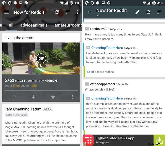 ลูกค้า Reddit 5 อันดับแรกสำหรับ Android 