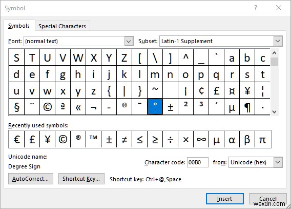 วิธีการแทรกสัญลักษณ์องศาใน Microsoft Word