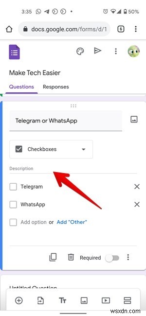 วิธีเพิ่มคำอธิบายในคำถามใน Google ฟอร์ม 