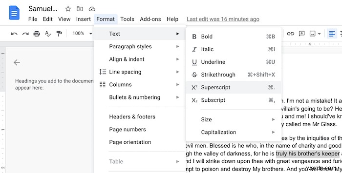 วิธีใช้ตัวห้อยและตัวยกใน Google Docs 