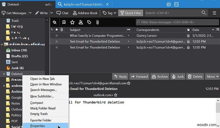 วิธีค้นหาอีเมลในโฟลเดอร์ถังขยะใน Thunderbird 