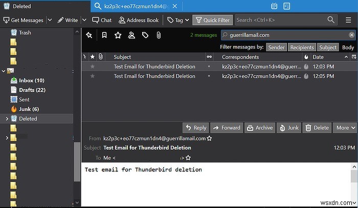 วิธีค้นหาอีเมลในโฟลเดอร์ถังขยะใน Thunderbird 