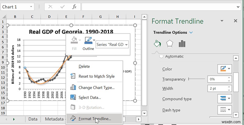 วิธีแทรกเส้นแนวโน้มใน Microsoft Excel 