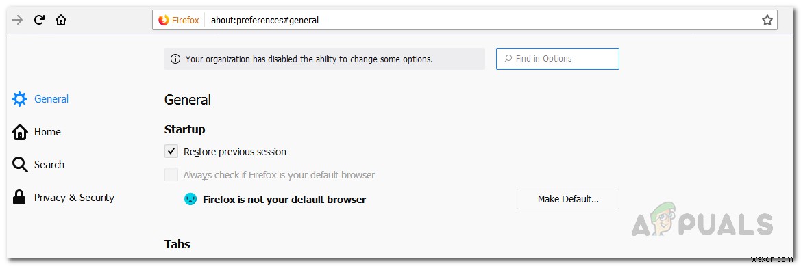 วิธีแก้ไข “องค์กรของคุณปิดการใช้งานความสามารถในการเปลี่ยนตัวเลือกบางอย่าง” บน Firefox? 