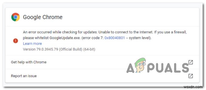 แก้ไขข้อผิดพลาดการอัปเดต Google Chrome (รหัสข้อผิดพลาด – 7:0x80040801) 