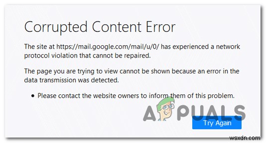 ข้อผิดพลาดของเนื้อหาที่เสียหาย  mail.google.com  