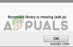 วิธีแก้ไขข้อผิดพลาด  fbconnect library is missing (sdk.js)  บน Windows? 