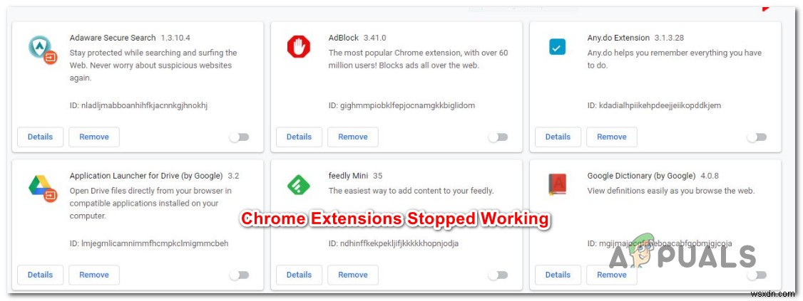 แก้ไข:ส่วนขยาย Chrome หยุดทำงาน 