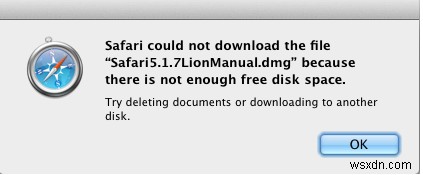 แก้ไข:Safari ไม่สามารถดาวน์โหลดไฟล์ได้เนื่องจากมีพื้นที่ดิสก์ไม่เพียงพอ 