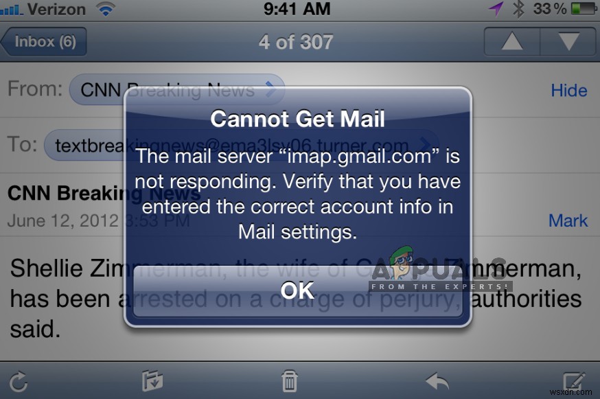 แก้ไข:imap.gmail.com ไม่ตอบสนองบน iPhone/iPad 