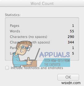 นับอักขระใน Word หรือ Pages บน Mac 