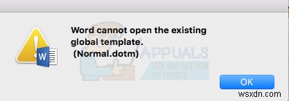 แก้ไข:Word ไม่สามารถเปิดเทมเพลตส่วนกลางที่มีอยู่  Normal.dotm  