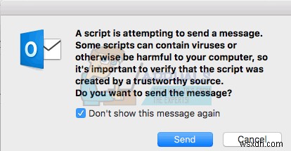 แก้ไข:Outlook 2016 Mac  สคริปต์พยายามส่งข้อความ  