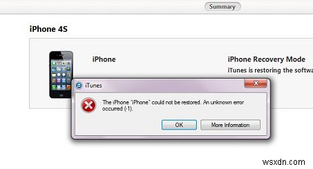 แก้ไข:ข้อผิดพลาดที่ไม่รู้จักในการกู้คืน iPhone 1