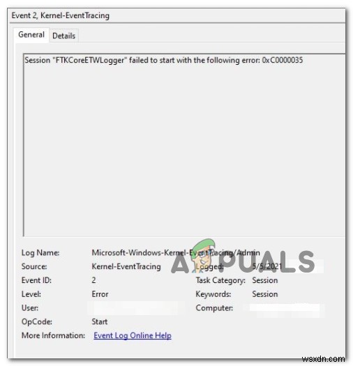 วิธีแก้ไข “รหัสข้อผิดพลาด:0XC0000035” Kernel Event Tracing บน Windows 