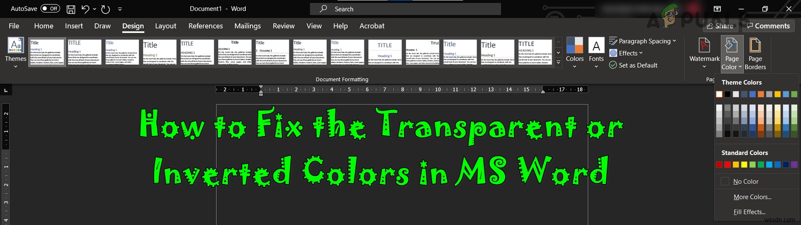 วิธีแก้ไขสีโปร่งใสหรือกลับด้านใน MS Word 