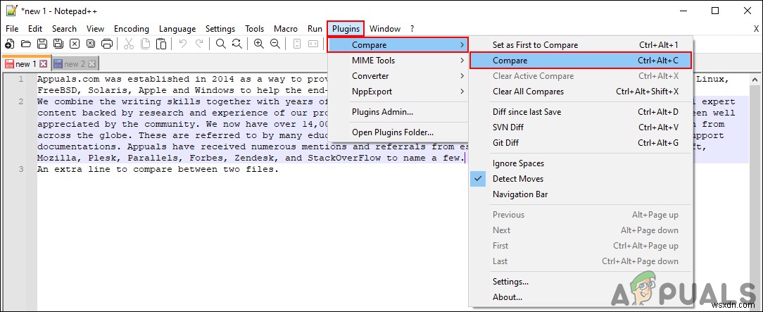 วิธีเปรียบเทียบสองไฟล์ใน Notepad++ โดยใช้ Plugin 