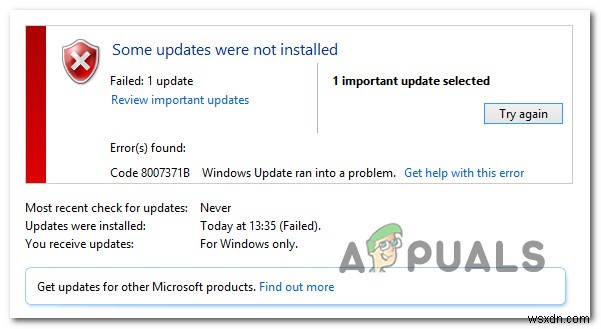 แก้ไข:รหัสข้อผิดพลาดของ Windows Update 8007371B “ไม่ได้ติดตั้งการอัปเดตบางรายการ” 