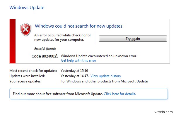 แก้ไขข้อผิดพลาด Windows Update 80240025 