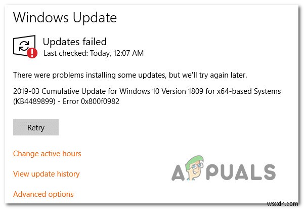 แก้ไขข้อผิดพลาดการอัปเดต Windows 10 0X800F0982 (แก้ไข) 
