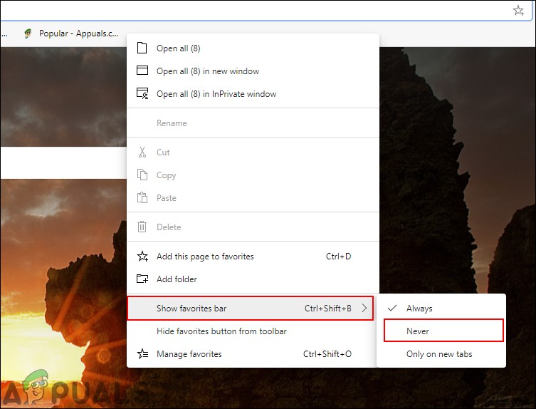 จะเพิ่มหรือลบแถบรายการโปรดใน Microsoft Edge ได้อย่างไร? 