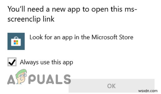 แก้ไข:คุณจะต้องมีแอปใหม่เพื่อเปิด MS- Screenclip Link 