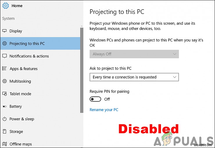 จะเปิดใช้งานหรือปิดใช้งานการฉายภาพไปยังพีซีเครื่องนี้ใน Windows 10 ได้อย่างไร 