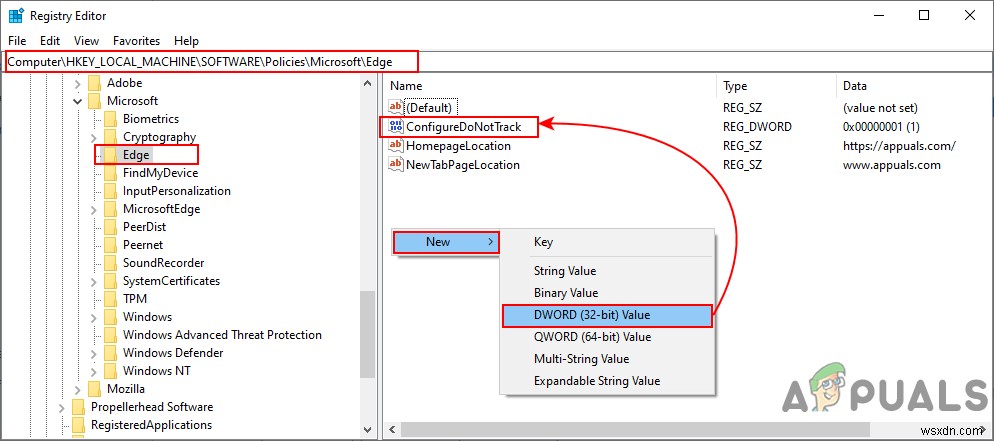 วิธีกำหนดค่าคำขอ  ส่งอย่าติดตาม  สำหรับ Microsoft Edge 