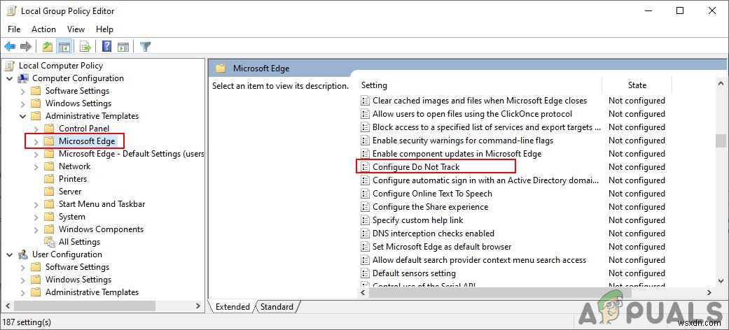 วิธีกำหนดค่าคำขอ  ส่งอย่าติดตาม  สำหรับ Microsoft Edge 
