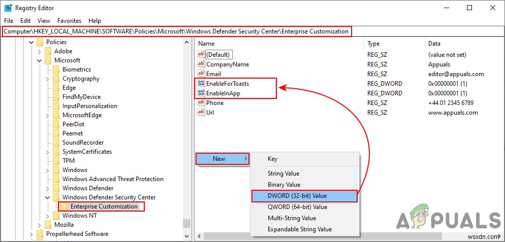 วิธีปรับแต่งข้อมูลติดต่อฝ่ายสนับสนุนในความปลอดภัยของ Windows 