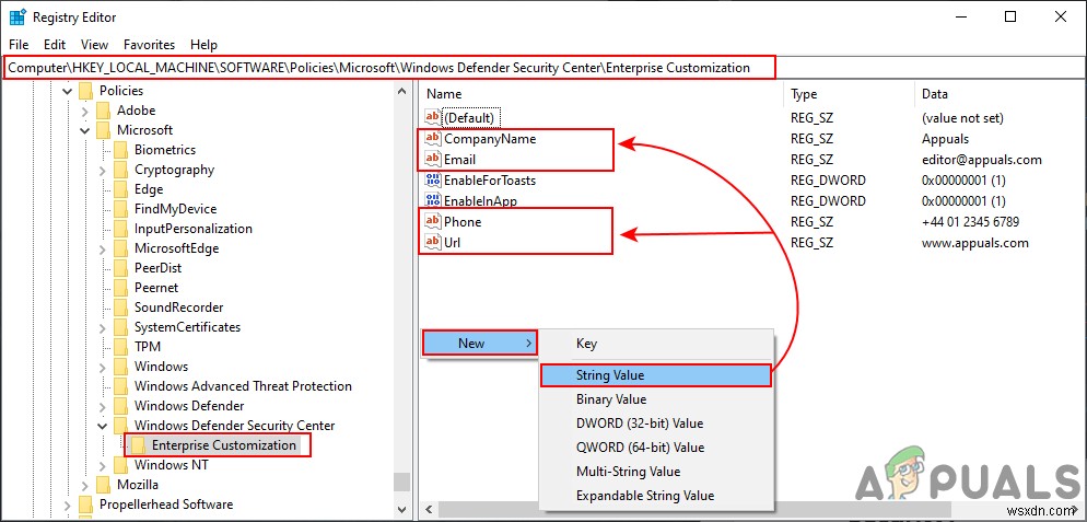 วิธีปรับแต่งข้อมูลติดต่อฝ่ายสนับสนุนในความปลอดภัยของ Windows 