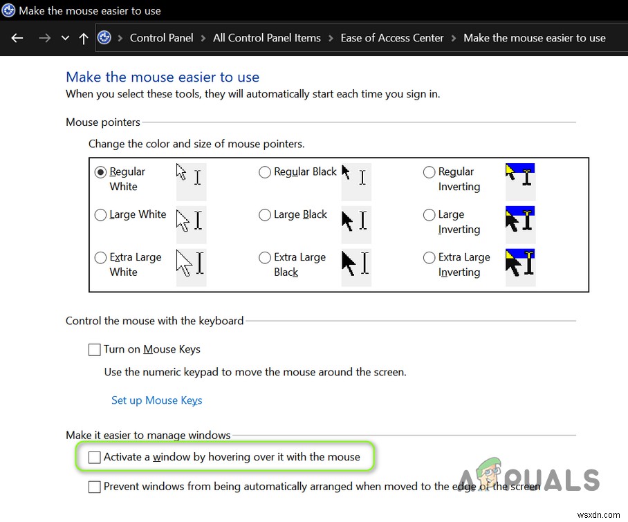 วิธีหยุดการเลือกอัตโนมัติของตัวชี้เมาส์เมื่อวางเมาส์เหนือไฮเปอร์ลิงก์ใน Windows 10 