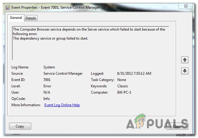 วิธีการแก้ไข  Service Control Manager Error 7001  