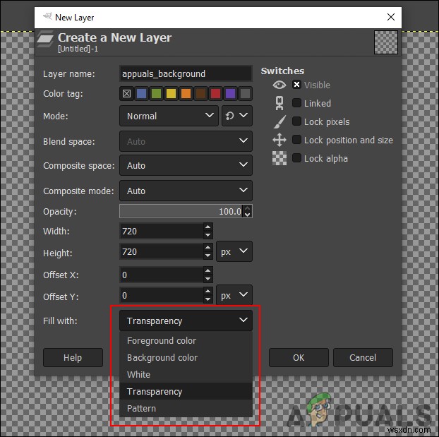 วิธีทำให้พื้นหลังโปร่งใสตามค่าเริ่มต้นสำหรับรูปภาพใหม่ใน GIMP 