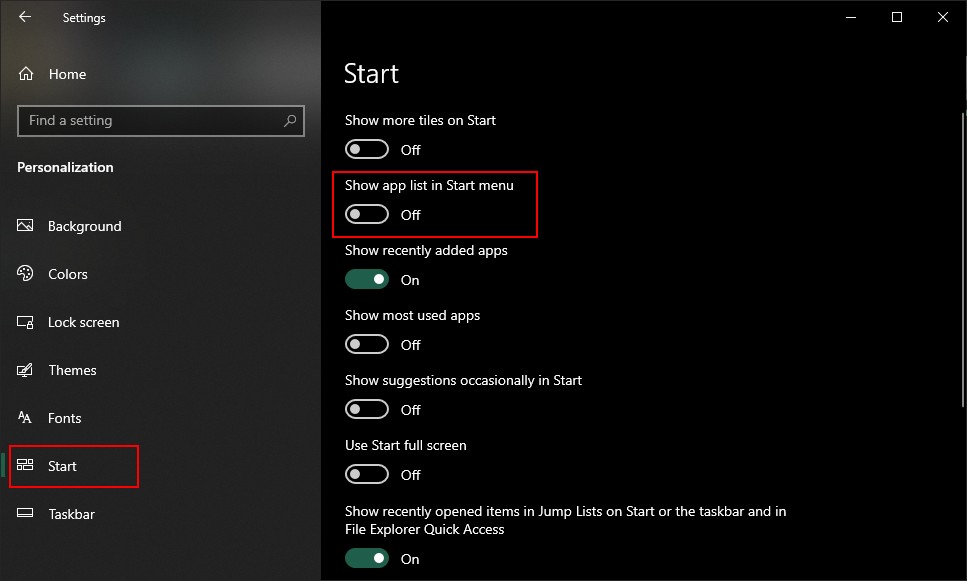 จะเพิ่มหรือลบรายการแอพทั้งหมดใน Start Menu บน Windows 10 ได้อย่างไร? 