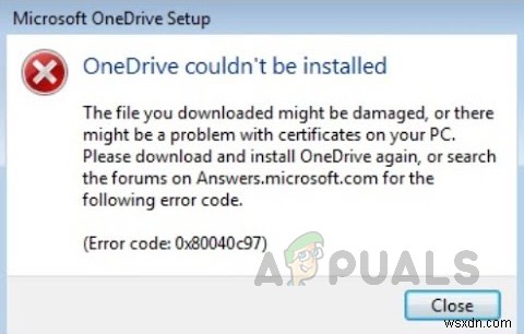 วิธีแก้ไขรหัสข้อผิดพลาดในการติดตั้ง OneDrive 0x80040c97 บน Windows 10 