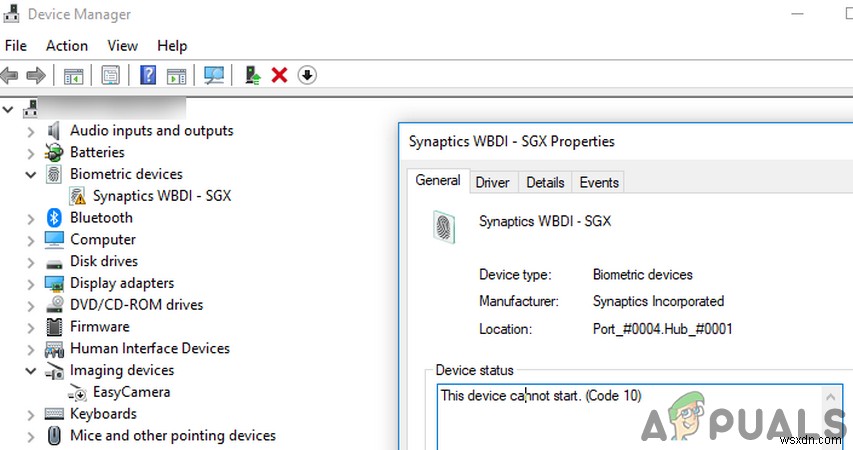 แก้ไข:Synaptics WBDI (เปิดใช้งาน SGX) เครื่องอ่านลายนิ้วมือ  อุปกรณ์ไม่สามารถเริ่ม (รหัส 10)  