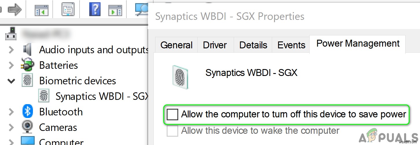 แก้ไข:Synaptics WBDI (เปิดใช้งาน SGX) เครื่องอ่านลายนิ้วมือ  อุปกรณ์ไม่สามารถเริ่ม (รหัส 10)  