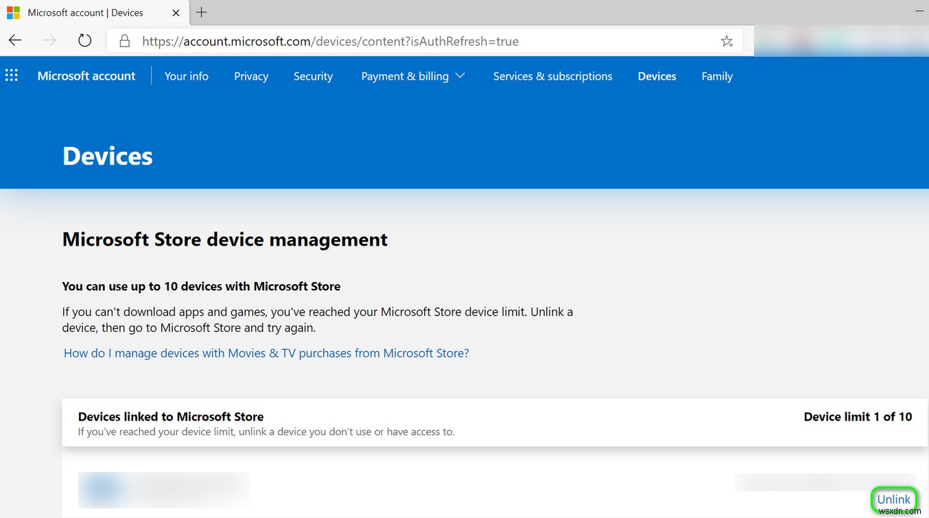 แก้ไข:อุปกรณ์บัญชี Microsoft Store จะไม่ยกเลิกการเชื่อมโยง 