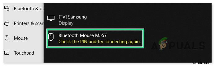  ตรวจสอบ PIN แล้วลองเชื่อมต่ออีกครั้ง  ข้อผิดพลาดในการจับคู่ Bluetooth ใน Windows 10 [แก้ไขแล้ว] 