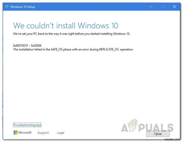 วิธีแก้ไขการติดตั้ง Windows 10 ล้มเหลวใน SAFE_OS ระหว่างการทำงาน REPLICATE_OC 
