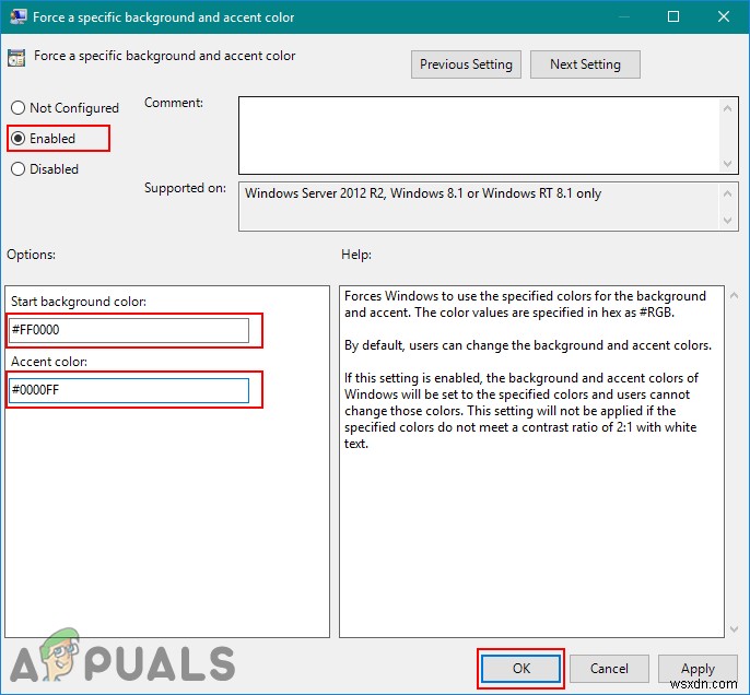 จะเลือกและระบุสีสำหรับพื้นหลังและสำเนียงใน Windows Server 2012 R2 ได้อย่างไร 