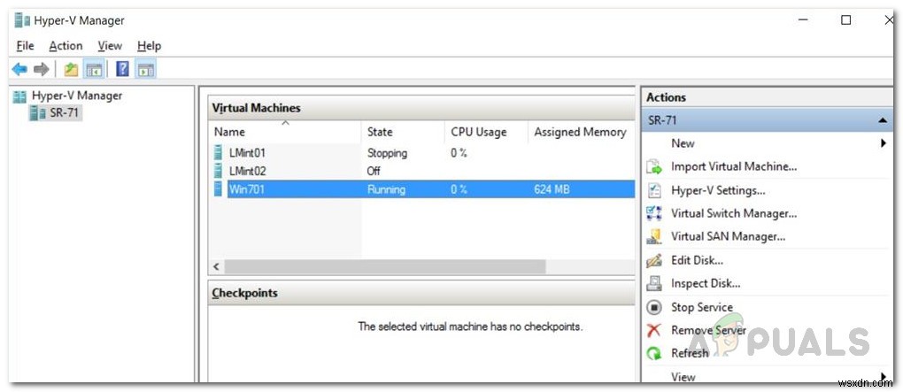 วิธีแก้ไข Hyper-V Virtual Machine ที่ติดอยู่ในสถานะหยุด 