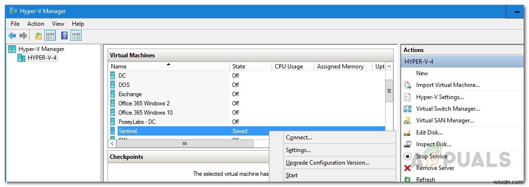 แก้ไข:เครื่องเสมือน Hyper-V ติดอยู่ในสถานะที่บันทึกไว้ 