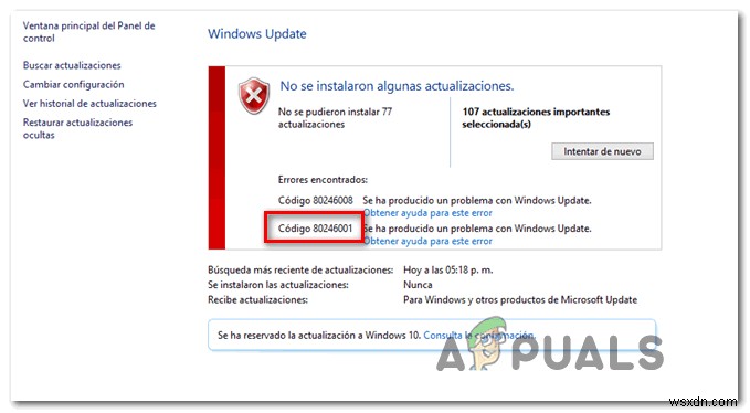 วิธีแก้ไขข้อผิดพลาดของ Windows Update 80246001 