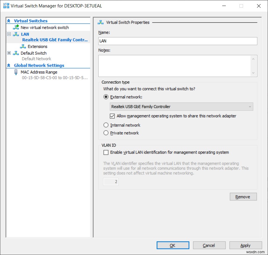 แก้ไข:Ethernet Switch Error เครื่องเสมือนไม่สามารถเริ่มทำงานใน Hyper-V 2019 