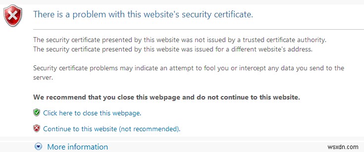 แก้ไข:มีปัญหากับใบรับรองความปลอดภัยของเว็บไซต์นี้